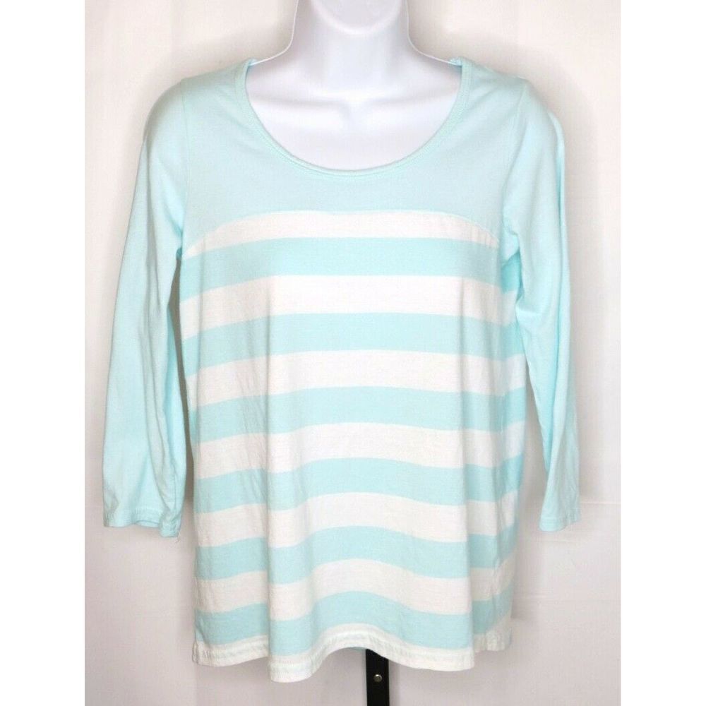 Garnet hill turquoise stripe cotton modal top XS